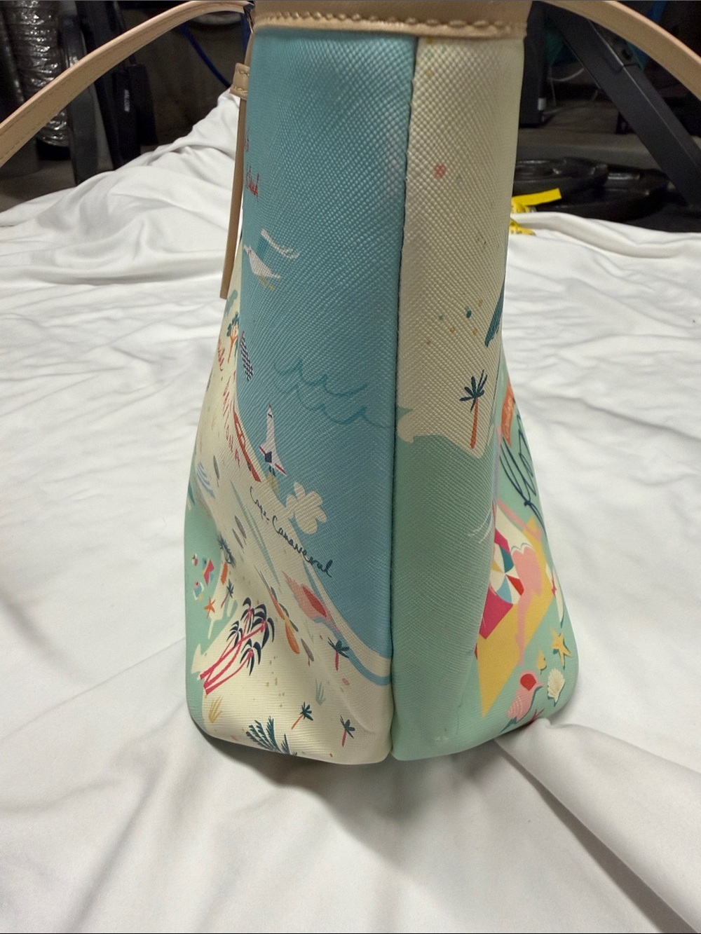 Spartina 449 Aqua Florida Map Tote with Tan Straps- Excellent condition - Picture 12 of 15